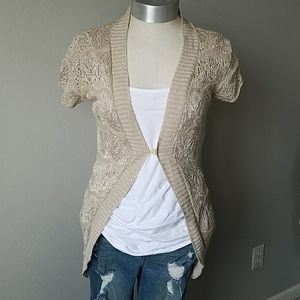 Taupe knit crochet tunic